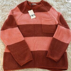 Zara Women's Crewneck Sweater - Pink and Brown Stripes